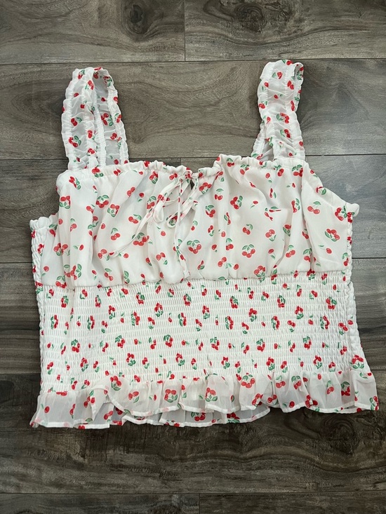 Rue21 Tops - Rue21 White Cherry-Print Smocked Crop Tank